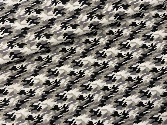 Zuschnitt Camouflage Popeline grau schwarz weiß